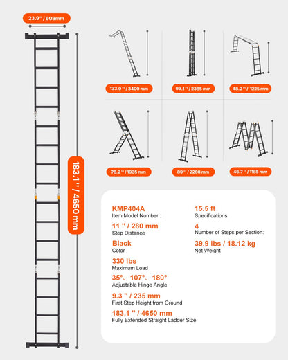 Multi-Purpose Folding Stege 7-i-1 4 Steg 15,5 fot med ställningsplanka