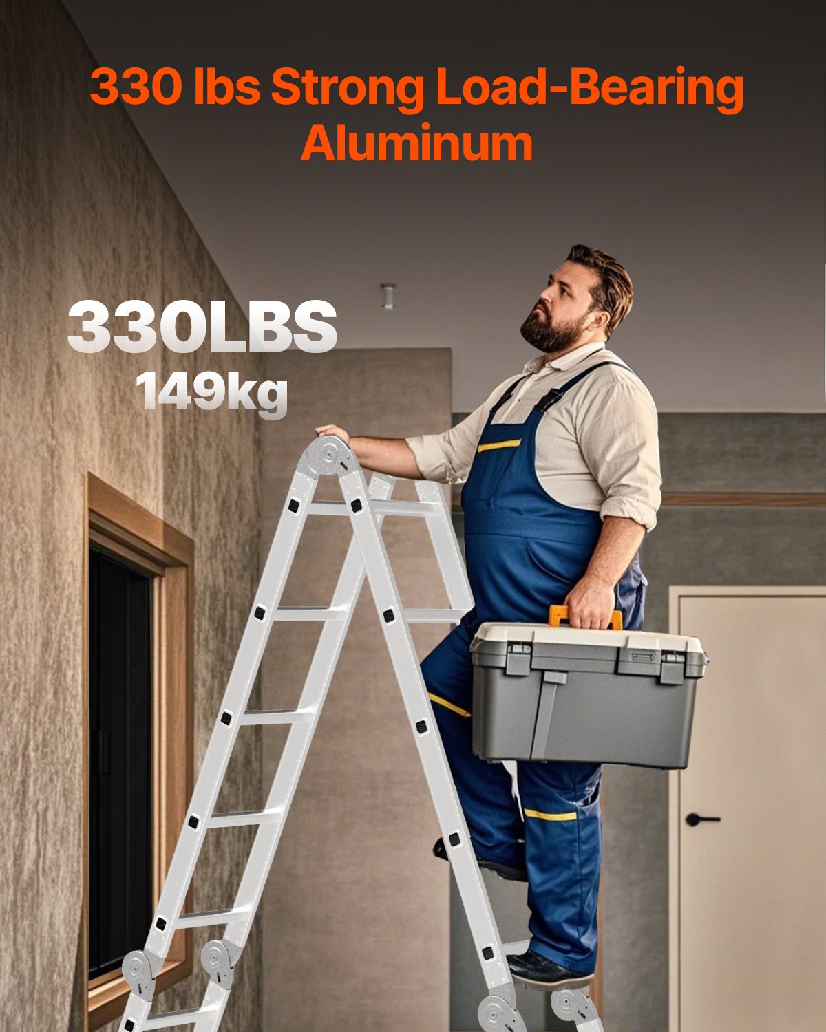 Multi-Purpose Folding Ladder 7-in-1 5 Steps 19 ft. Reach Height Metal