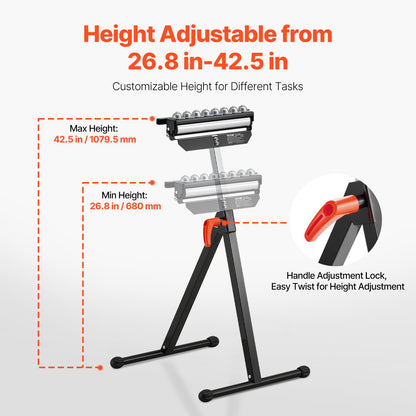 Roller stand with polished balls Max load 300 lb Adjustable 26.8-42.5 inches