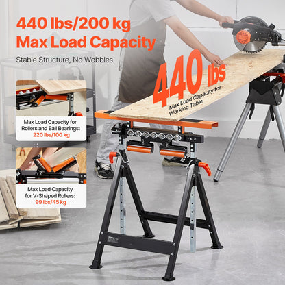 4-i-1 Woodworking Roller Stand Max belastning 440 lb Justerbar höjd 33-50 tum
