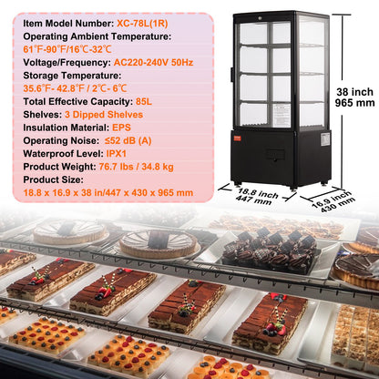 Kylskåp Bakery Display Kylskåp 3 cu.ft/85L 3-nivå