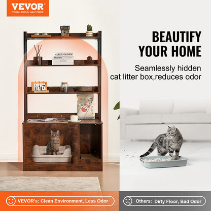 Cat litter cabinet, wooden litter box furniture hidden with 3 shelves