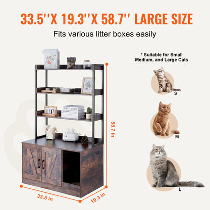Cat litter cabinet, wooden litter box furniture hidden with 3 shelves