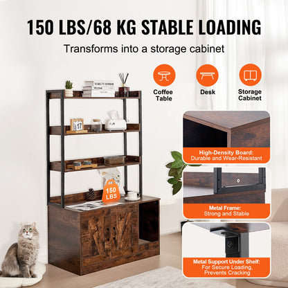 Cat litter cabinet, wooden litter box furniture hidden with 3 shelves