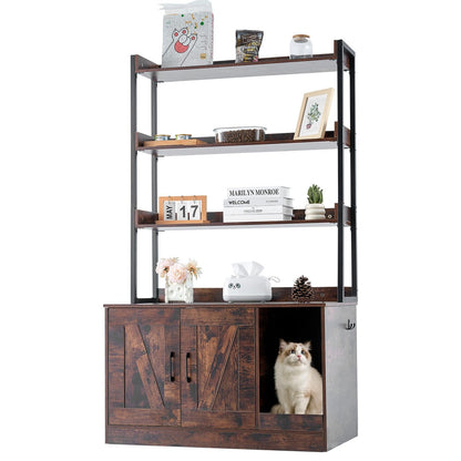 Cat litter cabinet, wooden litter box furniture hidden with 3 shelves