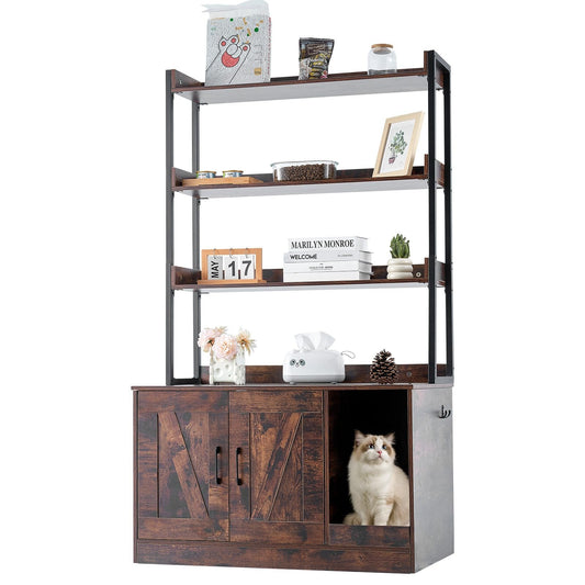 Cat litter cabinet, wooden litter box furniture hidden with 3 shelves