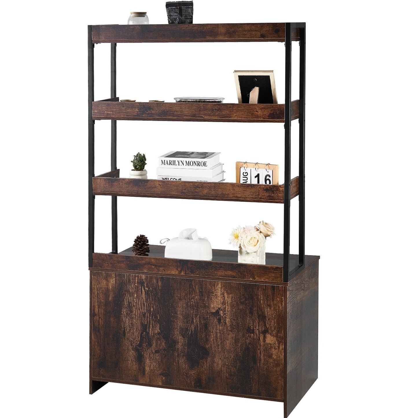 Cat litter cabinet, wooden litter box furniture hidden with 3 shelves