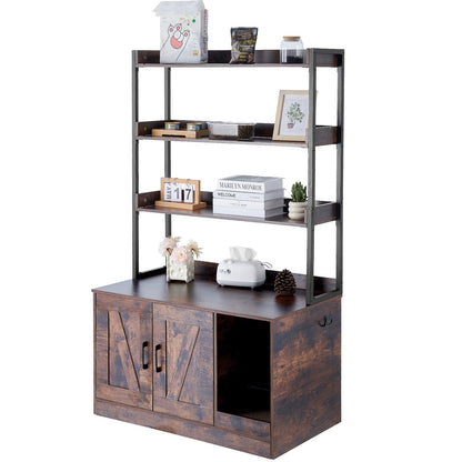 Cat litter cabinet, wooden litter box furniture hidden with 3 shelves