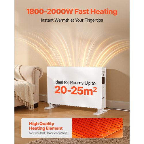 Konvektionspanelvärmare, 2000W elektrisk panelvärmare med fjärrkontroll och pekkontroll, 3 lägen, 24 timmars timer, stativ- eller väggmonterad design med tippskydd och överhettningsskydd för hem och kontor |  EU