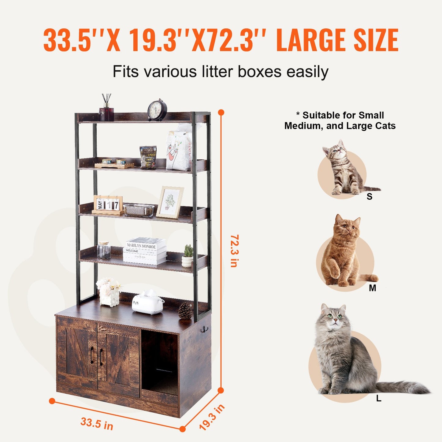 Katzentoilettenschrank, Katzentoilettenmöbel aus Holz versteckt mit 4 Regalen