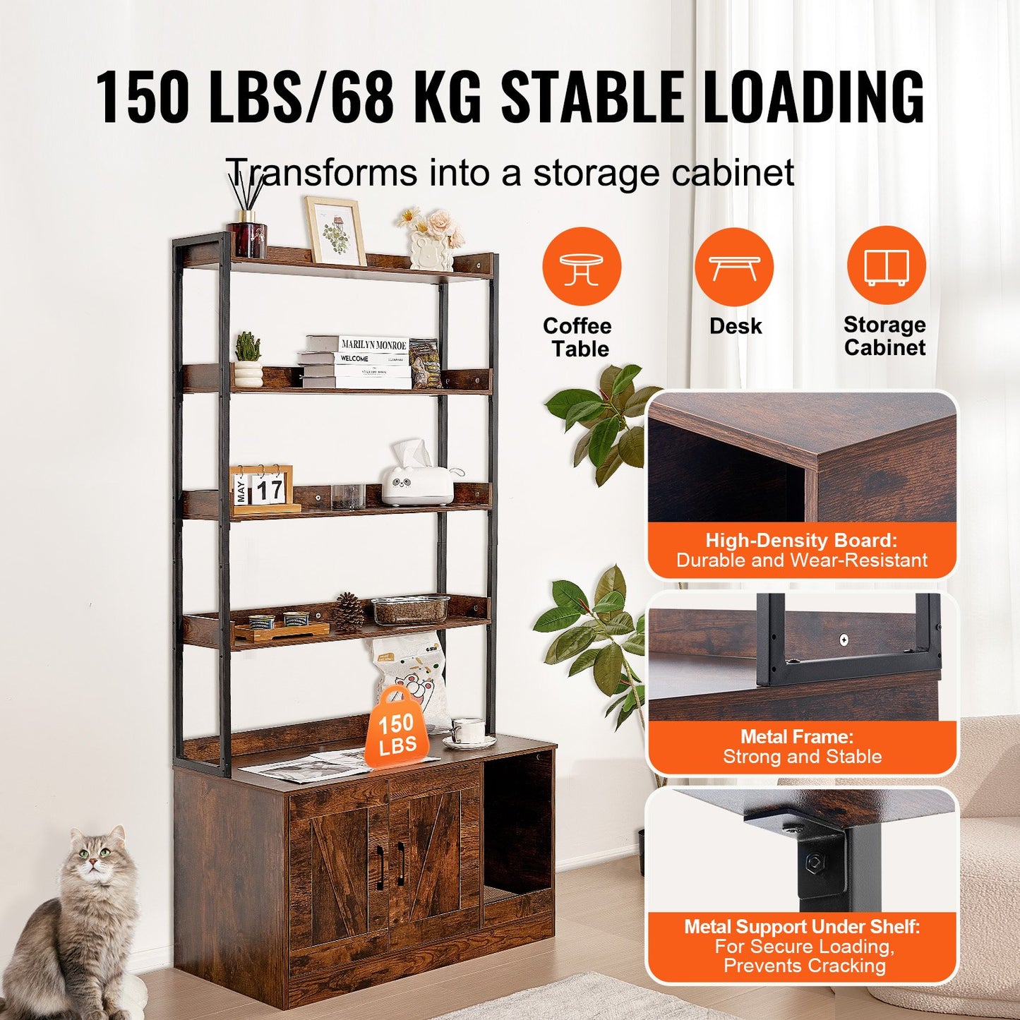 Katzentoilettenschrank, Katzentoilettenmöbel aus Holz versteckt mit 4 Regalen