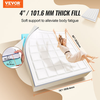 Madrass Topper Premium Memory Foam Fiber Fill King 101,6 mm Tjocklek