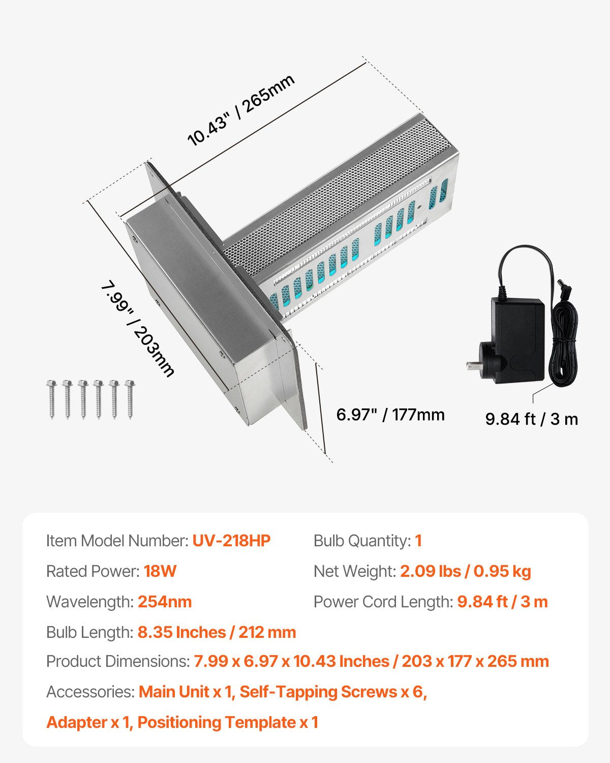 HVAC Air Purifier Whole House 18W 9 Inch Light In Duct PCO Technology