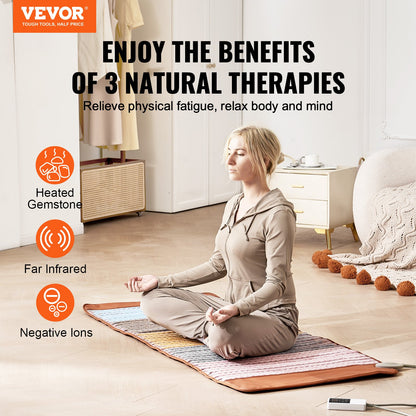 Far Infrared Heating Pad 5 Natural Crystal Gemstone Mat with Negative Ions