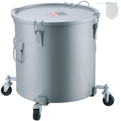 Fritös Fetthink, 10 Gal Oljebortskaffande Caddy med Caster Base, Kolstål Rostskyddad beläggning, Oljetransportbehållare med lock, Låsklämmor, Filterpåse för varm matlagningsoljefiltrering, Grå
