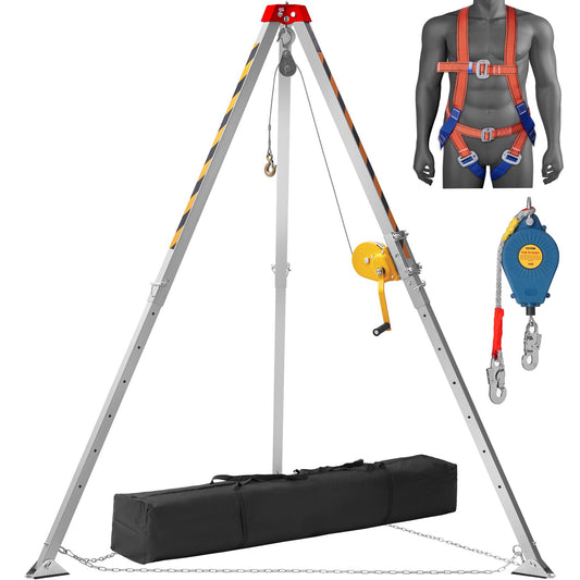 Tripod Kit, 1200 lbs Winch, Confined Space Tripod 7'-ben och 98'-kabel, Confined Space Rescue Tripod 32,8' Fallskydd, Sele, förvaringsväska för traditionella begränsade utrymmen