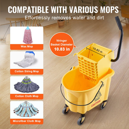 Mopphink med Wringer, 26 Qt. Kommersiell moppskopa med sidopressvridare, sidopressmoppskopa och wringerkombination på hjul, för professionell/industriell/affärsgolvrengöring, gul