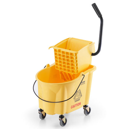 Mopphink med Wringer, 26 Qt. Kommersiell moppskopa med sidopressvridare, sidopressmoppskopa och wringerkombination på hjul, för professionell/industriell/affärsgolvrengöring, gul
