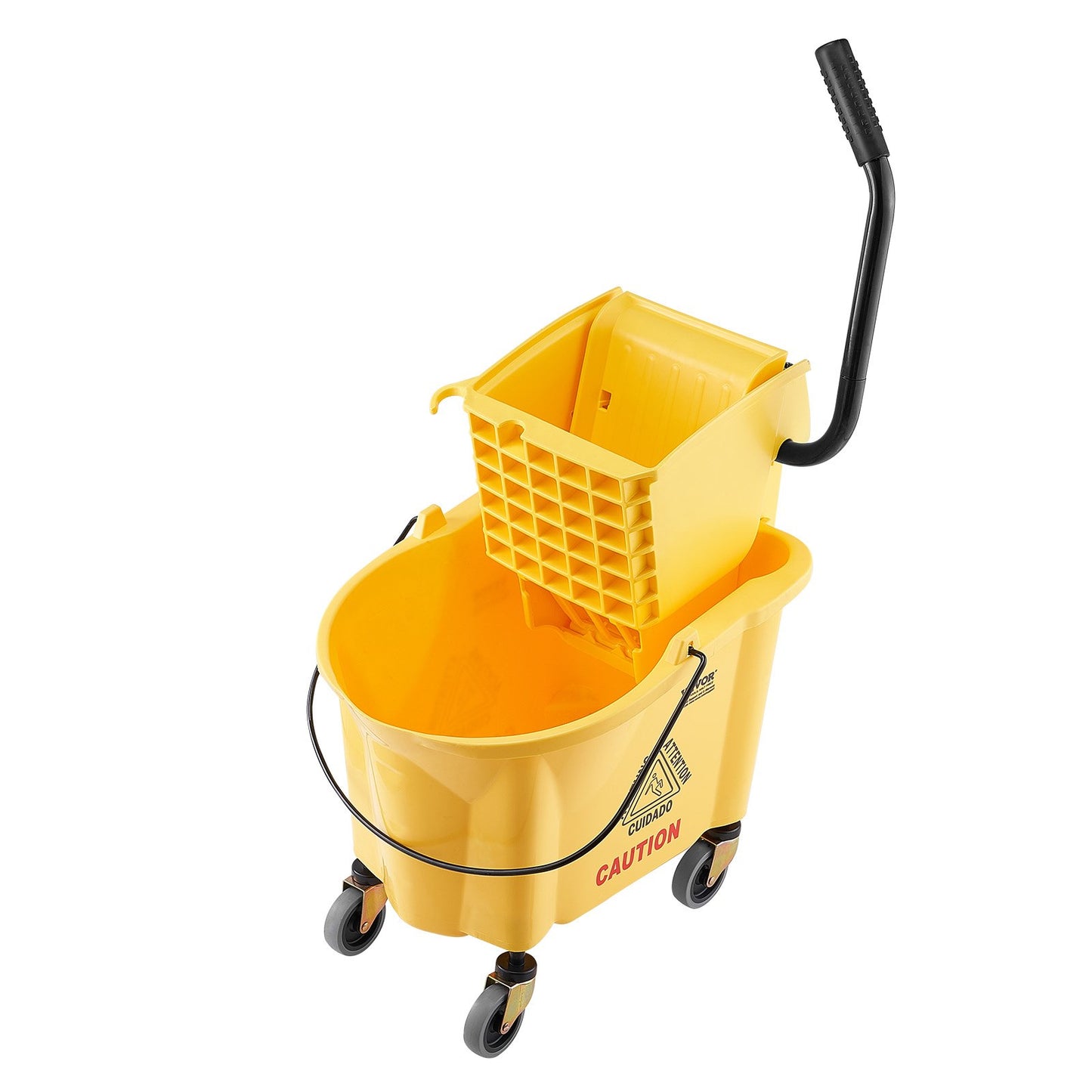 Mopphink med Wringer, 26 Qt. Kommersiell moppskopa med sidopressvridare, sidopressmoppskopa och wringerkombination på hjul, för professionell/industriell/affärsgolvrengöring, gul