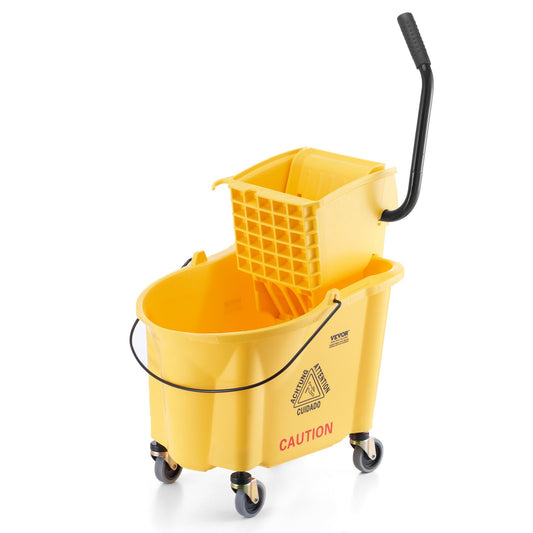Mopphink med Wringer, 35 Qt. Kommersiell moppskopa med sidopressvridare, sidopressmoppskopa och wringerkombination på hjul, för professionell/industriell/affärsgolvrengöring, gul