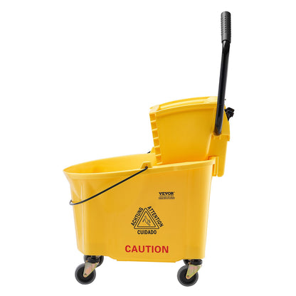 Mopphink med Wringer, 35 Qt. Kommersiell moppskopa med sidopressvridare, sidopressmoppskopa och wringerkombination på hjul, för professionell/industriell/affärsgolvrengöring, gul