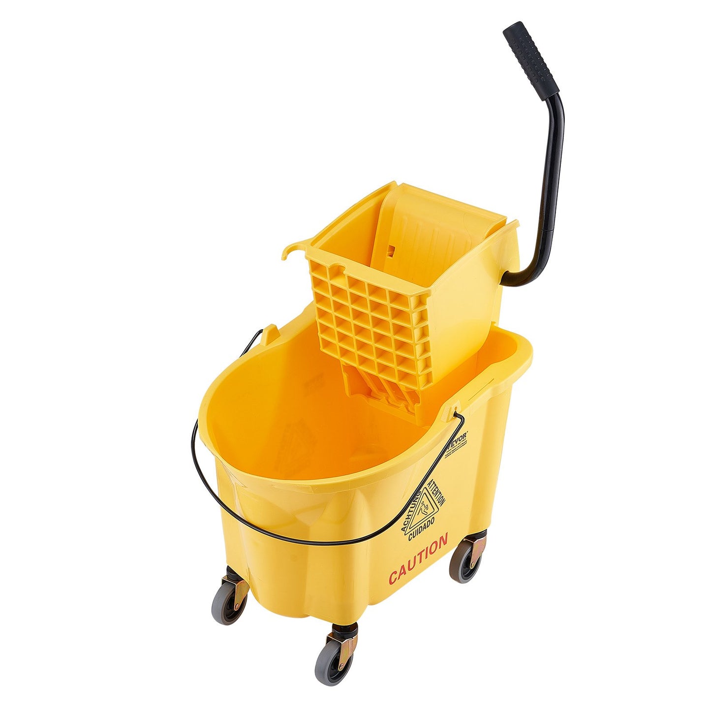 Mopphink med Wringer, 35 Qt. Kommersiell moppskopa med sidopressvridare, sidopressmoppskopa och wringerkombination på hjul, för professionell/industriell/affärsgolvrengöring, gul