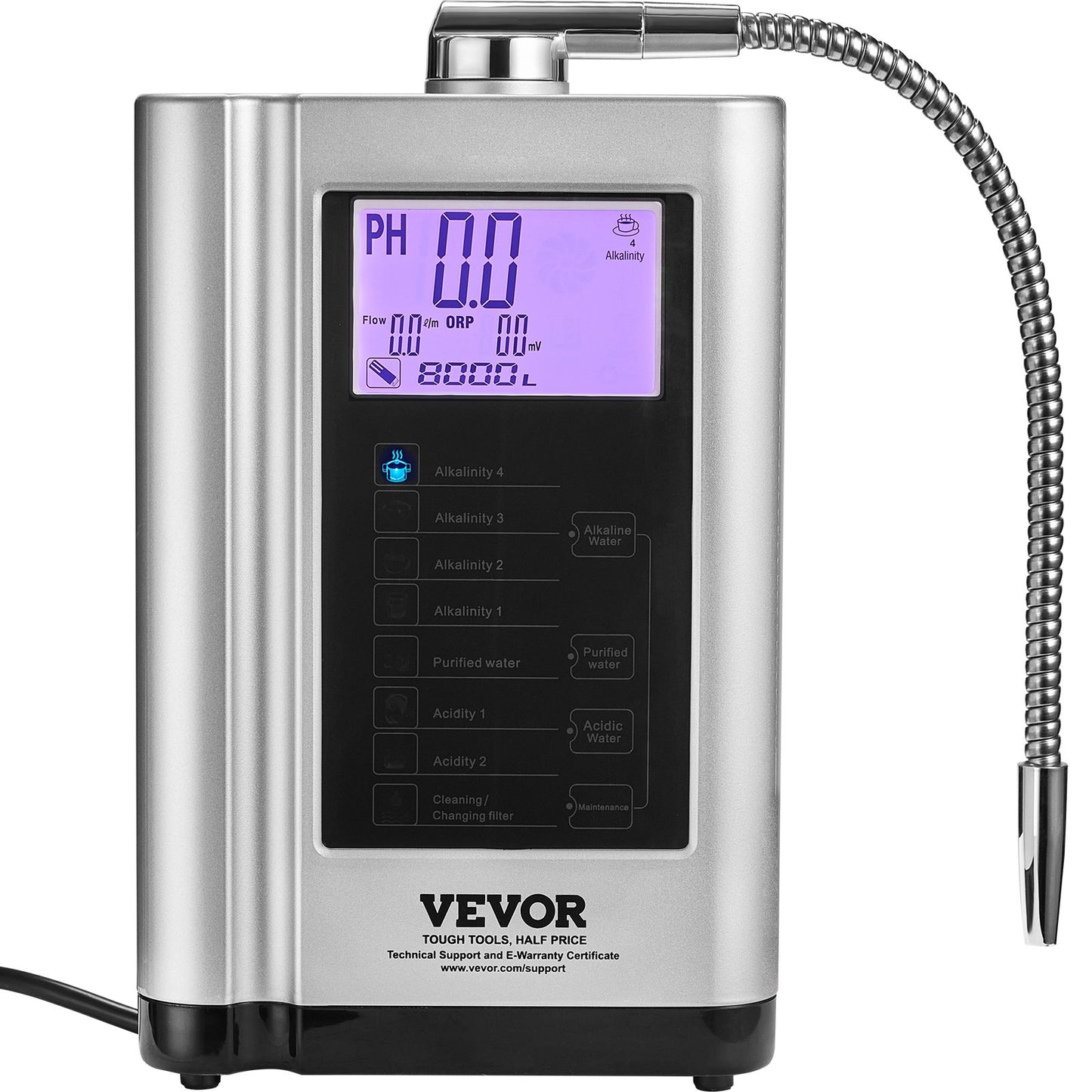Alkaline Water Ionizer Machine, pH 3.5-10.5 Alkaline Acidic Hydrogen Water Purifier, 7 Water Settings Home Filtration System, Up to -550mV ORP, 8000L per filter, Auto-cleaning, White