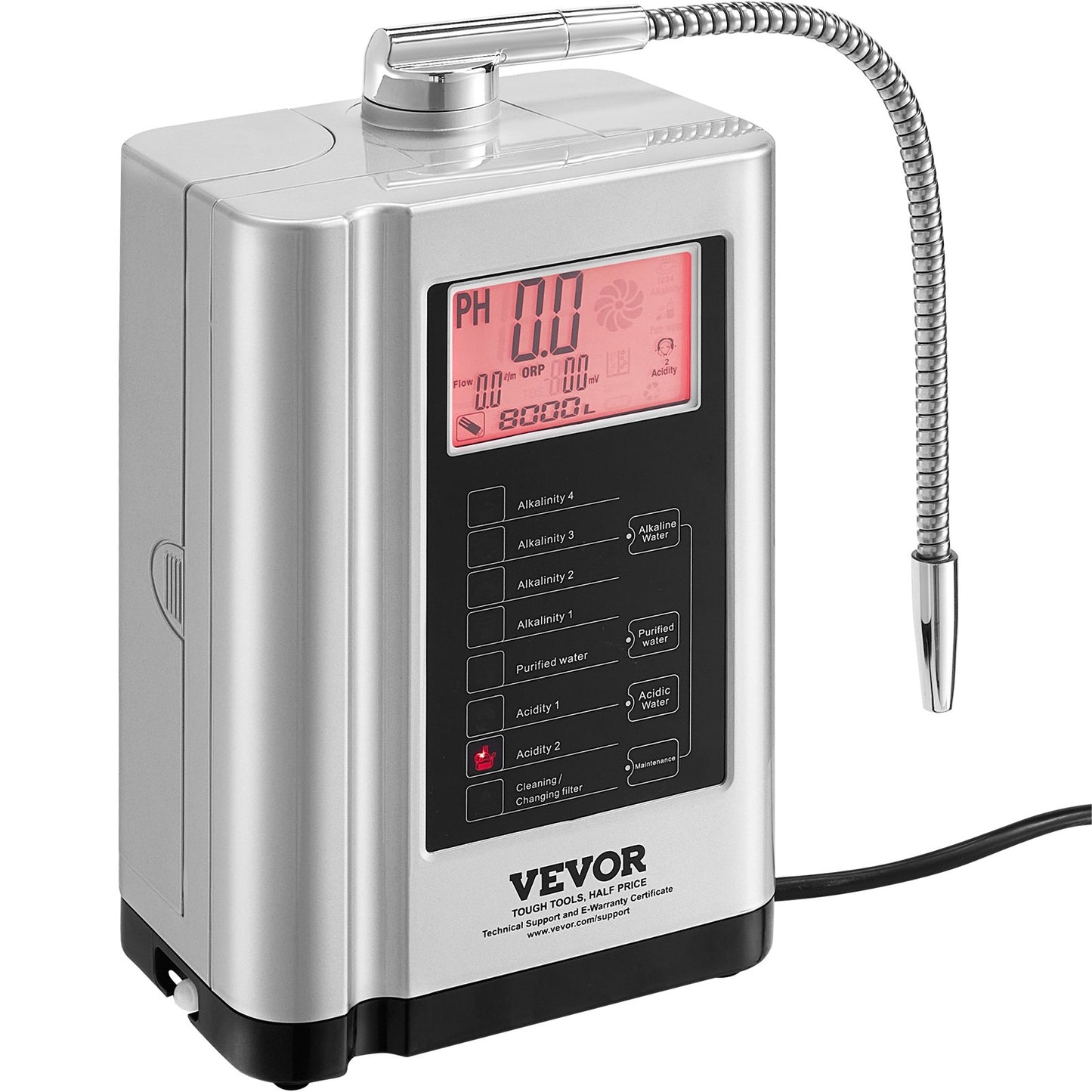Alkaline Water Ionizer Machine, pH 3.5-10.5 Alkaline Acidic Hydrogen Water Purifier, 7 Water Settings Home Filtration System, Up to -650mV ORP, 8000L per filter, Auto-cleaning, White