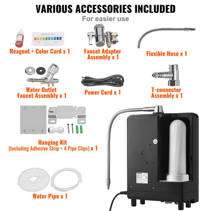 Alkaline Water Ionizer Machine, pH 3-11,2 Alkaline Acidic Hydrogen Water Purifier, 6 vatteninställningar Hemfiltreringssystem, Upp till -800mV ORP, 9000L per filter, UV-funktion, vattenuppvärmning
