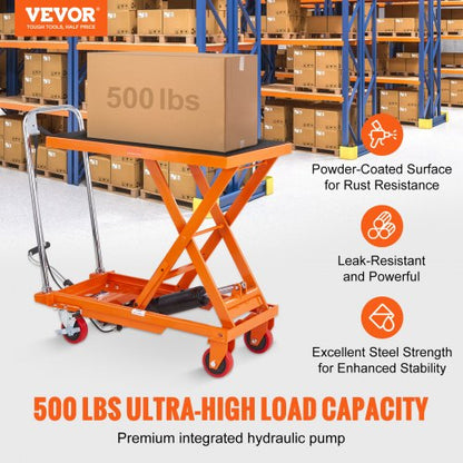 Hydraulic Lift Table Cart, 500 Pound Capacity 28.5" Lift Height, Manual Lift Table with 4 Wheels and Non-Slip Pad, Hydraulic Scissor Cart for Material Handling, Orange | EU