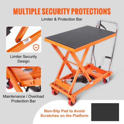 Hydraulic Lift Table Cart, 500 Pound Capacity 28.5" Lift Height, Manual Lift Table with 4 Wheels and Non-Slip Pad, Hydraulic Scissor Cart for Material Handling, Orange | EU