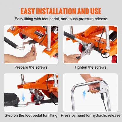 Hydraulic Lift Table Cart, 500 Pound Capacity 28.5" Lift Height, Manual Lift Table with 4 Wheels and Non-Slip Pad, Hydraulic Scissor Cart for Material Handling, Orange | EU