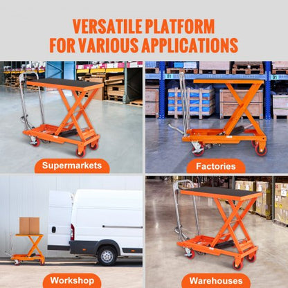 Hydraulic Lift Table Cart, 500 Pound Capacity 28.5" Lift Height, Manual Lift Table with 4 Wheels and Non-Slip Pad, Hydraulic Scissor Cart for Material Handling, Orange | EU