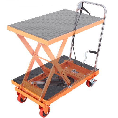 Hydraulic Lift Table Cart, 500 Pound Capacity 28.5" Lift Height, Manual Lift Table with 4 Wheels and Non-Slip Pad, Hydraulic Scissor Cart for Material Handling, Orange | EU