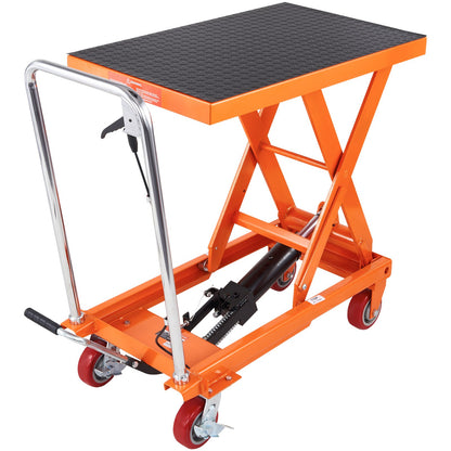 Hydraulic lift table cart, 1100lbs capacity 35.4" lift height, manual lift table with 4 wheels and non-slip pad, hydraulic scissor cart for material handling and transport
