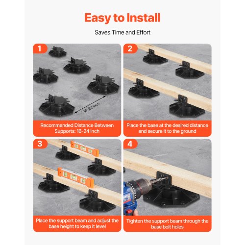 12 pcs adjustable deck supports pedestal deck foundation base 3.1-6.2 cm