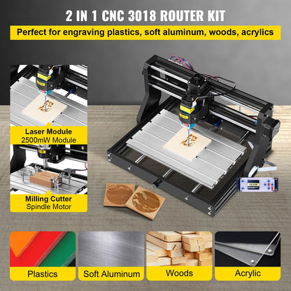 CNC 3018 Pro 2500MW 300×180×40mm Cnc Machine GRBL Control Mini Laser Graver med Offline Controller 3 Axis Laser Gravering Machine for Carving Fräsning Plast Akryl PVC Trä