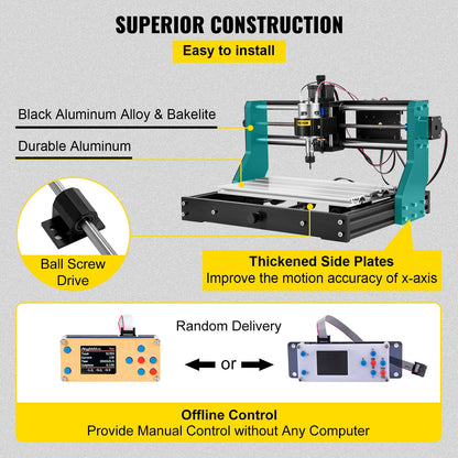 CNC 3018 Pro 2500MW 300×180×40mm Cnc Machine GRBL Control Mini Laser Graver med Offline Controller 3 Axis Laser Gravering Machine for Carving Fräsning Plast Akryl PVC Trä
