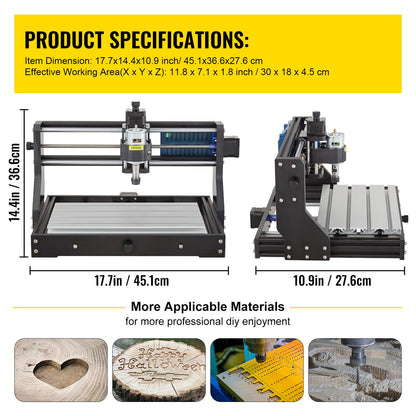 CNC 3018 Pro 300×180×45 mm CNC-maskin GRBL Control Minigravör med Offline Controller 3-axlig gravyrmaskin för snidning Fräsning Plast Akryl PVC Trä