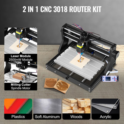 Cnc 3018 Pro 15W Cnc 3018 300×180×45mm Cnc Machine GRBL Control Mini Laser Engraver Med Offline Controller 3-axlig lasergraveringsmaskin för snidning Fräsning Plast Akryl PVC Trä