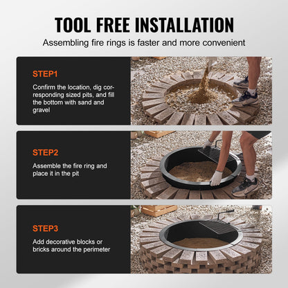 Fire Pit Ring med BBQ Fire Ring 35 tums yttre stål DIY Campfire Firepit