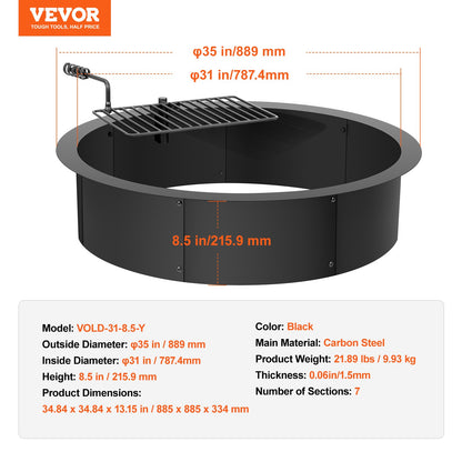 Fire Pit Ring med BBQ Fire Ring 35 tums yttre stål DIY Campfire Firepit