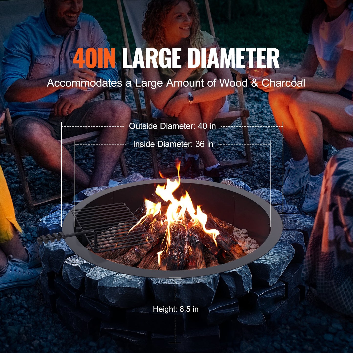 Feuerstelle Ring mit BBQ Feuer Ring 40 Zoll Äußere Stahl DIY Lagerfeuer Feuerstelle