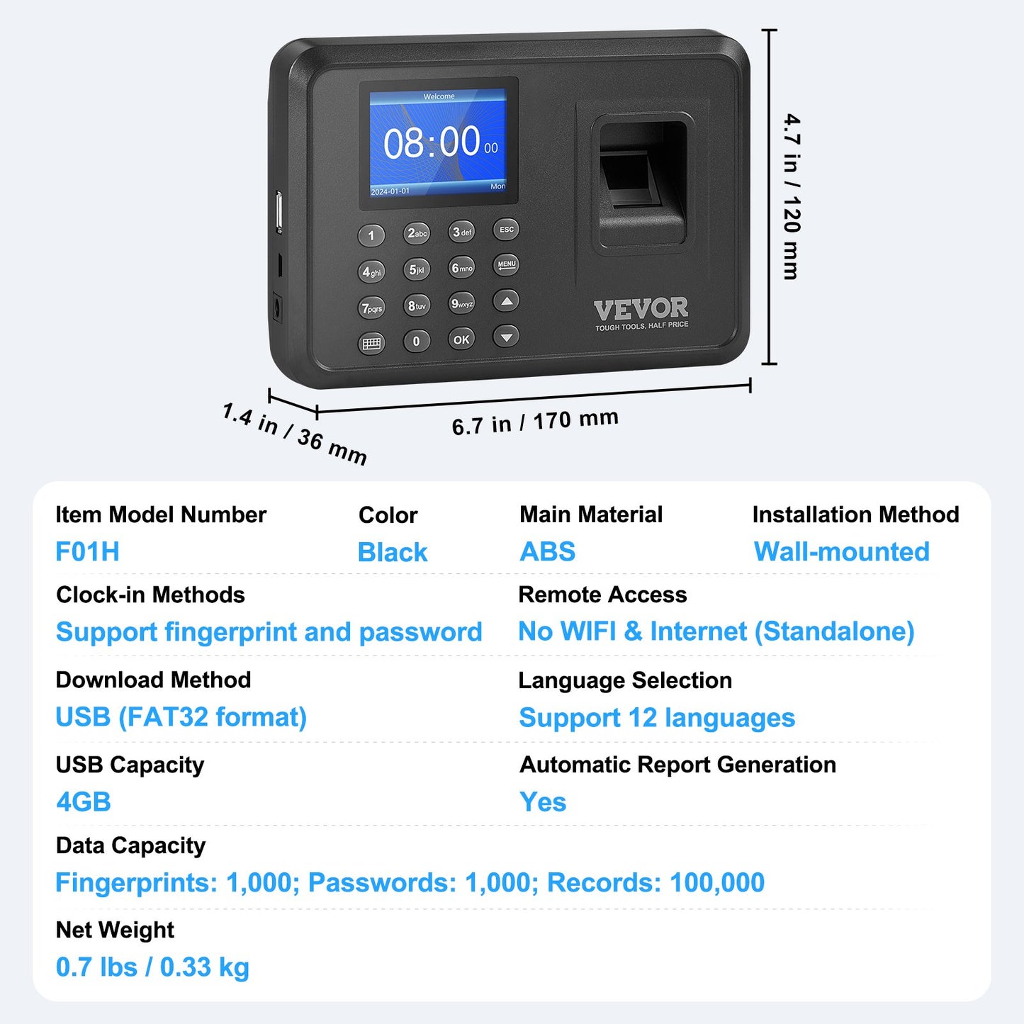 Time Clock Biometrisk klocka 100000 registrerar anställds närvaromaskin