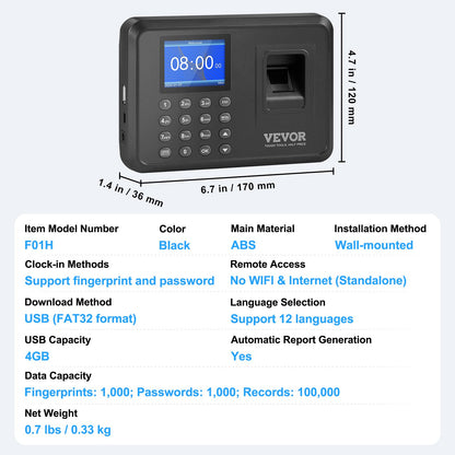 Time Clock Biometrisk klocka 100000 registrerar anställds närvaromaskin