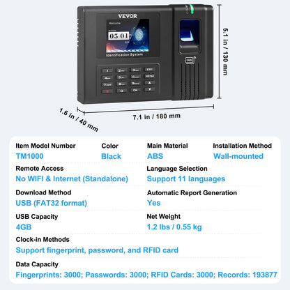Time Clock Biometrisk klocka 100000 registrerar anställds närvaromaskin