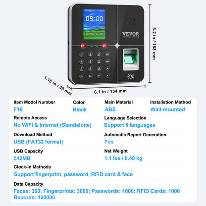 Time Clock Biometrisk klocka 100000 registrerar anställds närvaromaskin