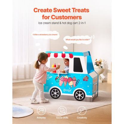 Ice Cream Truck Wooden Playset Pretend Playset for Kids Ages 3-7