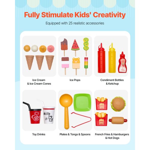 Ice Cream Truck Wooden Playset Pretend Playset for Kids Ages 3-7