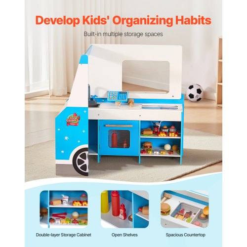 Ice Cream Truck Wooden Playset Pretend Playset for Kids Ages 3-7